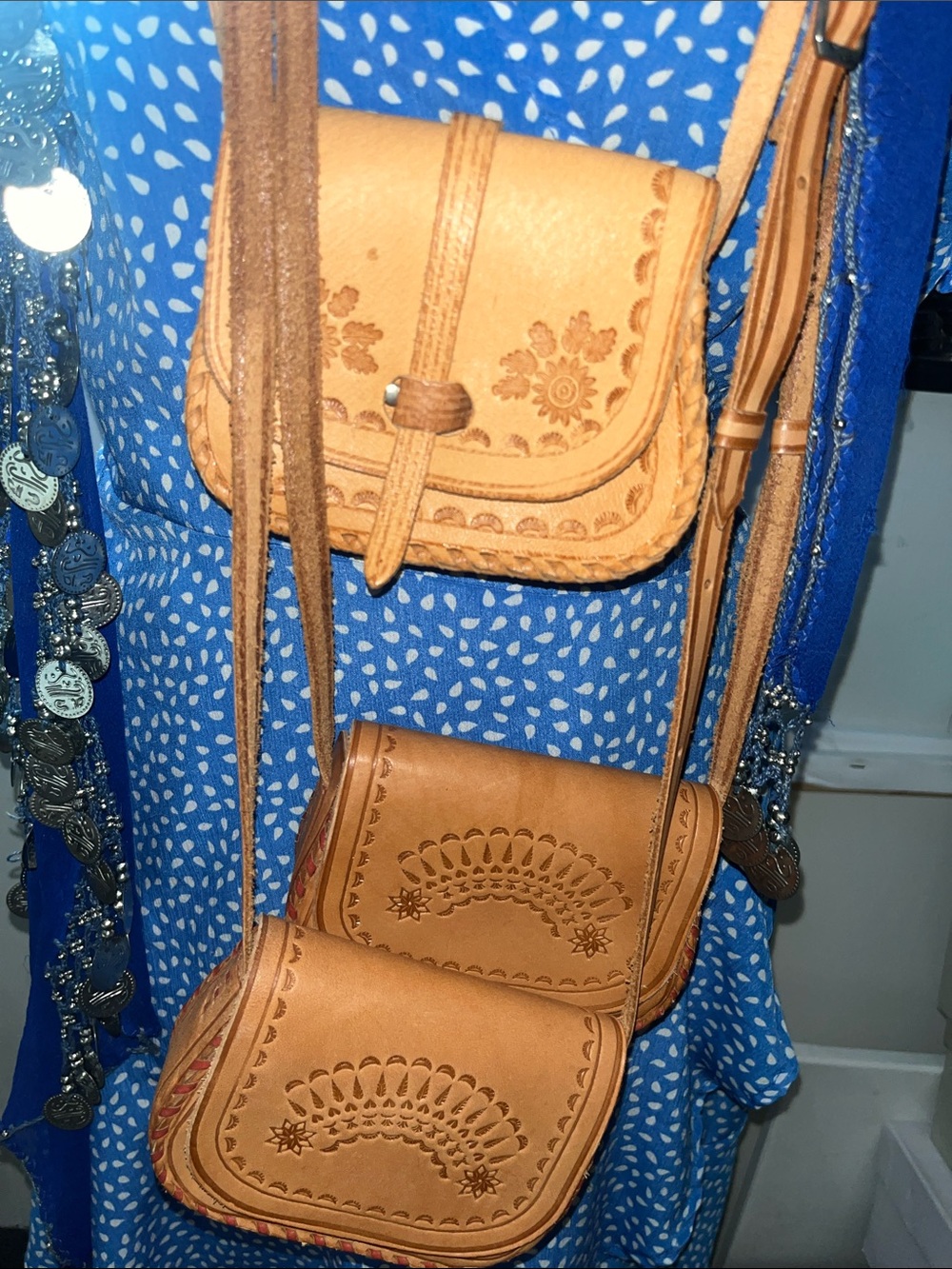 Hand-Tooled Tan Leather Crossbody Bag - Women